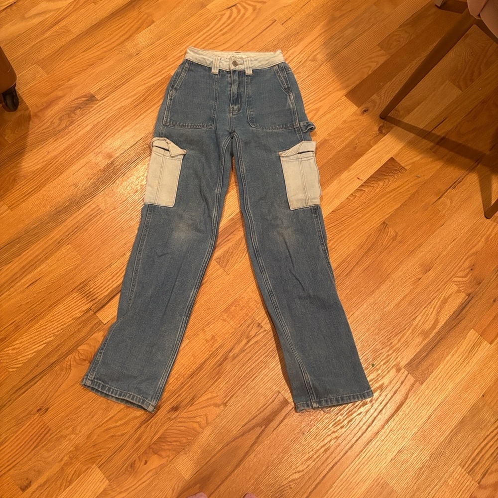 PacSun Blue and Tan Straight Leg Jeans